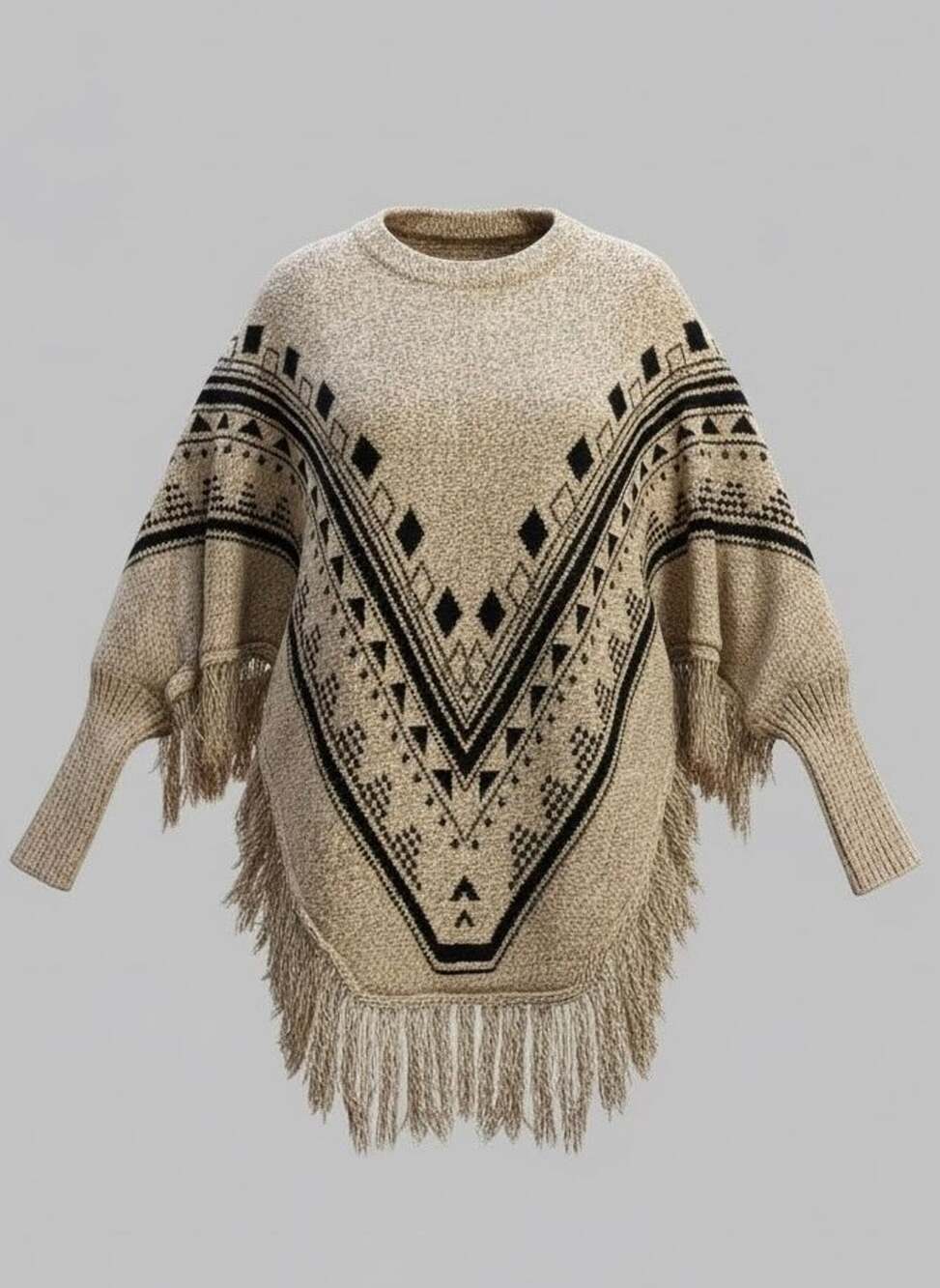 Monteau Los Angeles Knit Poncho Sweater w Fringe Ladies M
